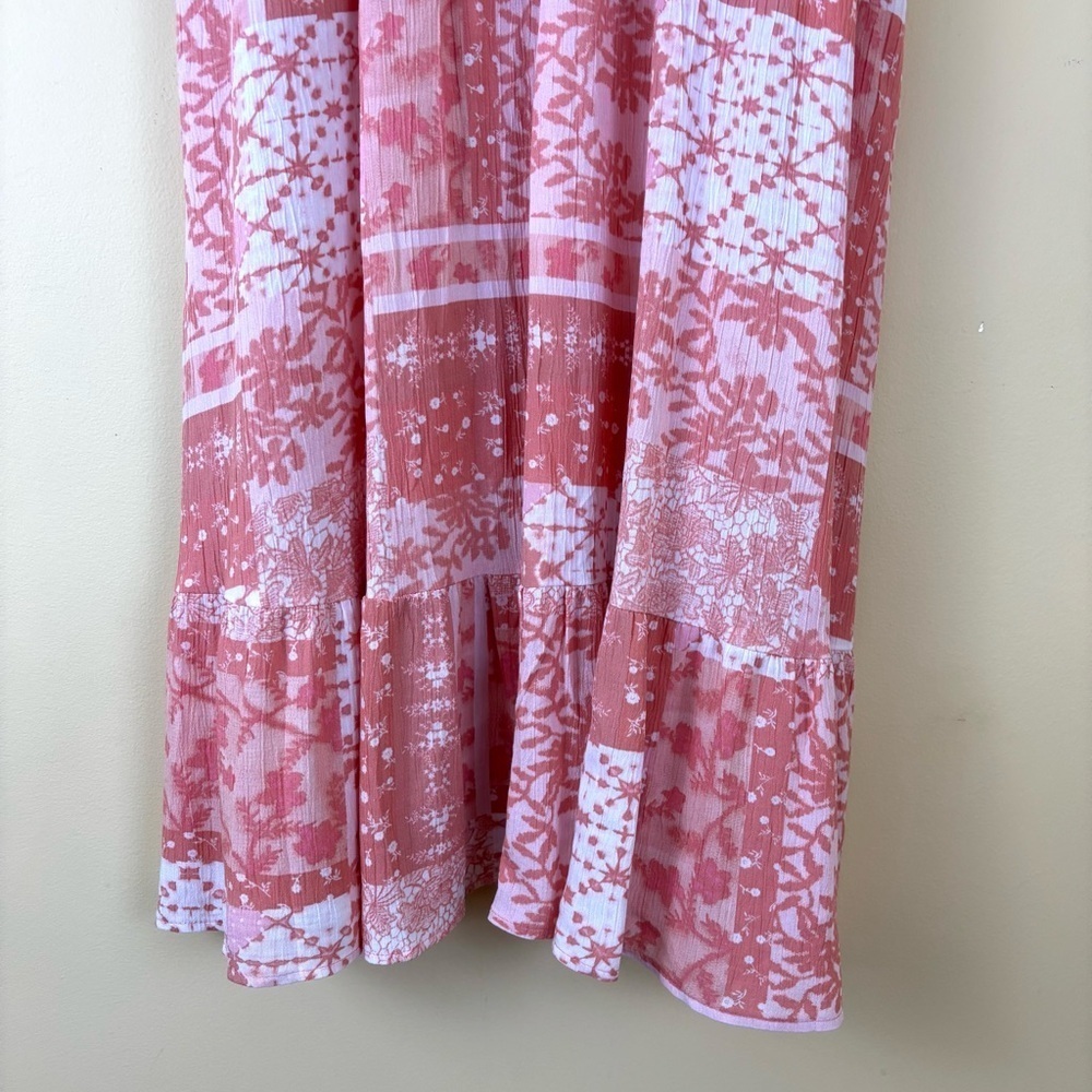 NWT FRYE AND CO. Pink and White Rayon Short Sleeve Ruffled Maxi Sundress (XXL) - Picture 7 of 15